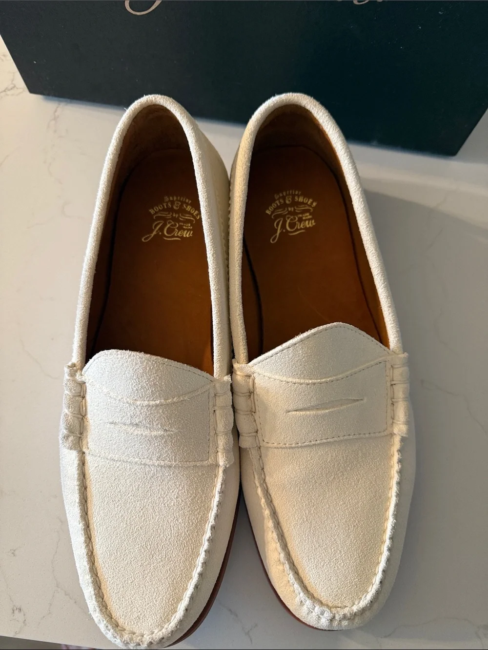 J. Crew Men’s Cream Suede Penny Loafers with Tan Outsole